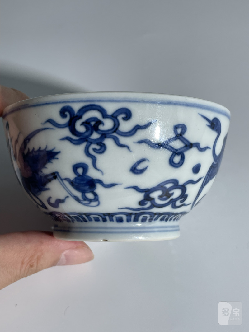 清康熙 青花仿嘉窑云鹤纹碗 - 图9